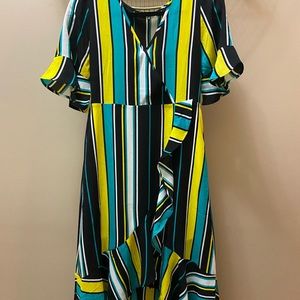 Nwot Jodifl S high low stripe ruffle wrap dress